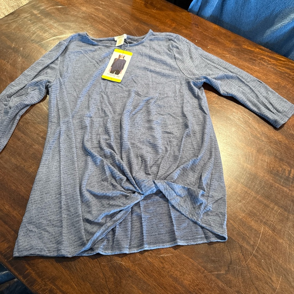 Matty M Heathered Blue Denim Knot Top Size Small NWT